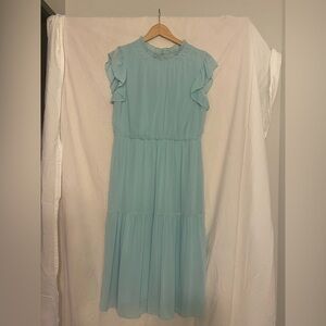 DKNY turquoise chiffon dress with ruffles versatile, perfect for weddings